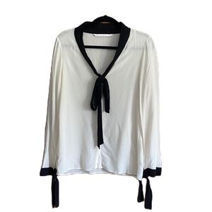 Zara Trafaluc Collection Black & White Button Down with Bow Tie Neck. Size XS